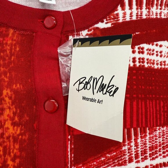 Bob Mackie Wearable Art Cardigan Sweater Abstract Print Red Bold Size M NWT - Picture 5 of 12